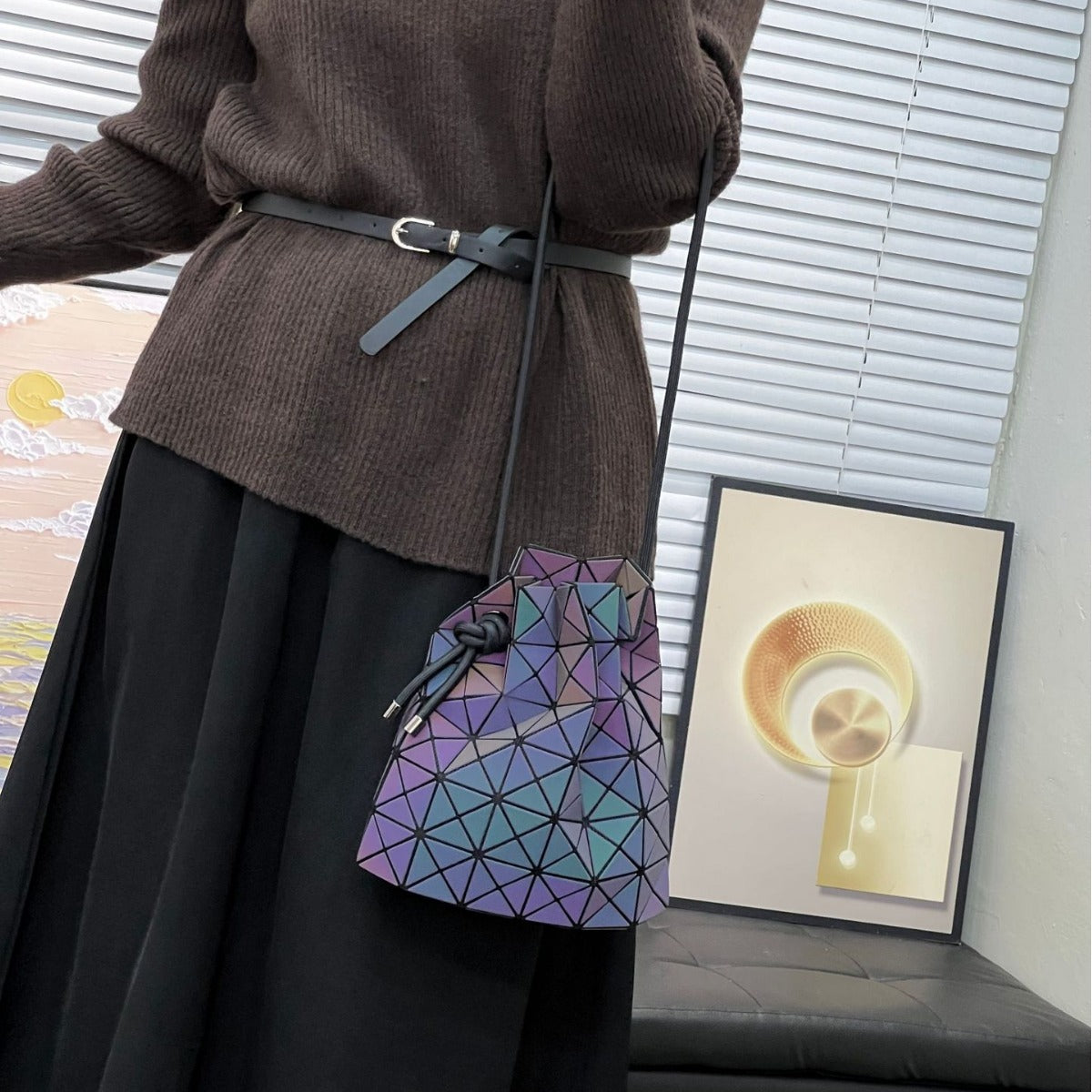 Women's Diamond Drawstring Bundle Life Piece Bucket Bags