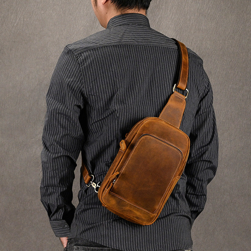 Crazy Horse Leather Genuine First Layer Men's Chest Bags
