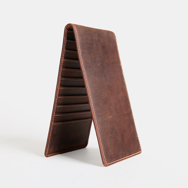 Women's & Men's First Layer Cowhide Multiple Slots Vintage Real Leather Long Card Holder