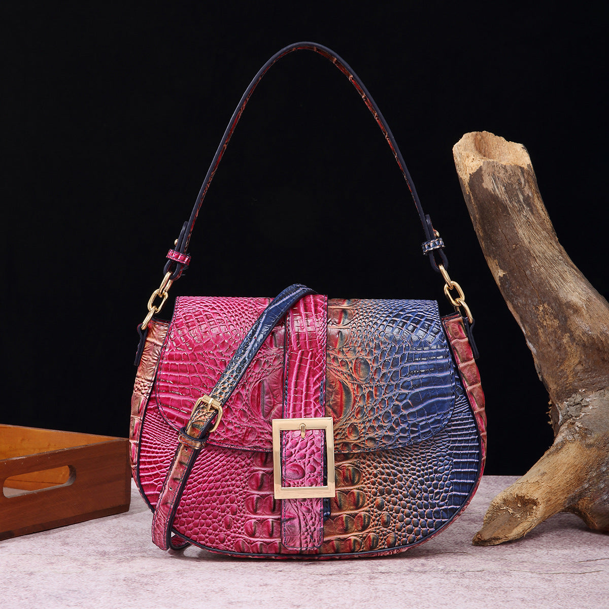 Women's Retro Hand-held Underarm Baguette Crocodile Pattern Crossbody Bags