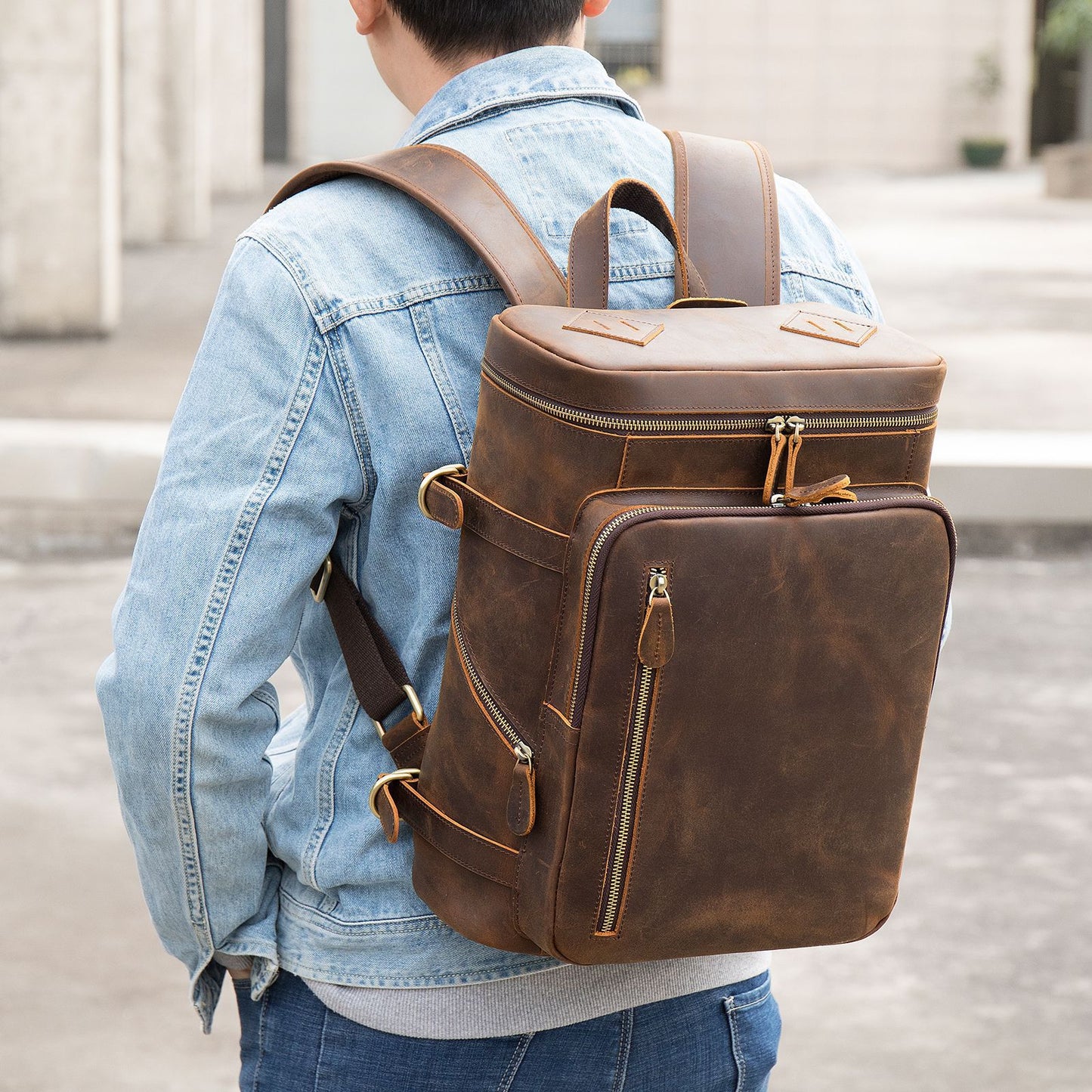 Men's Leather Korean Style Computer Retro Crazy Backpacks