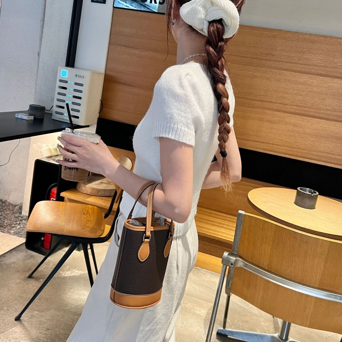 Female First Layer Leather Large Capacity Color Bucket Bags
