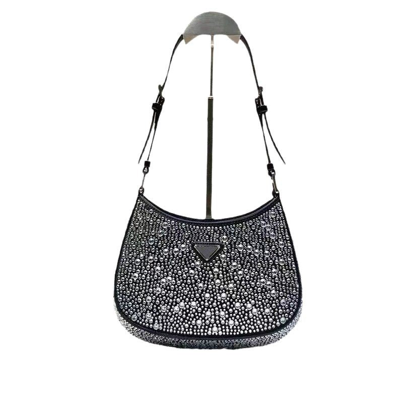 Women's P Satin Diamond Underarm Crystal Glossy Shoulder Bags