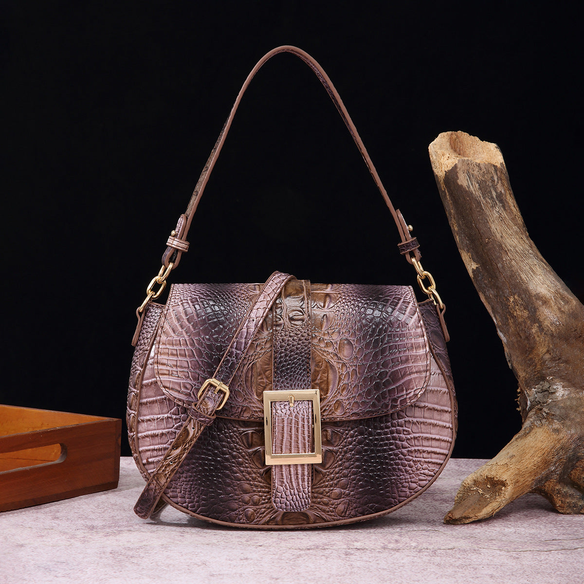 Women's Retro Hand-held Underarm Baguette Crocodile Pattern Crossbody Bags