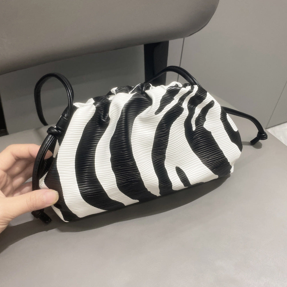 Women's Clip Pleated Cloud Zebra Pattern Hand Shoulder Bags