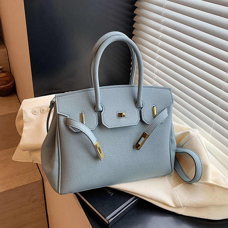 Women's Capacity Lychee Pattern Portable Kelly Fashion Lock