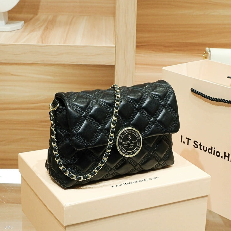 Genuine Leather Golden Ball Diamond Chain Shoulder Bags