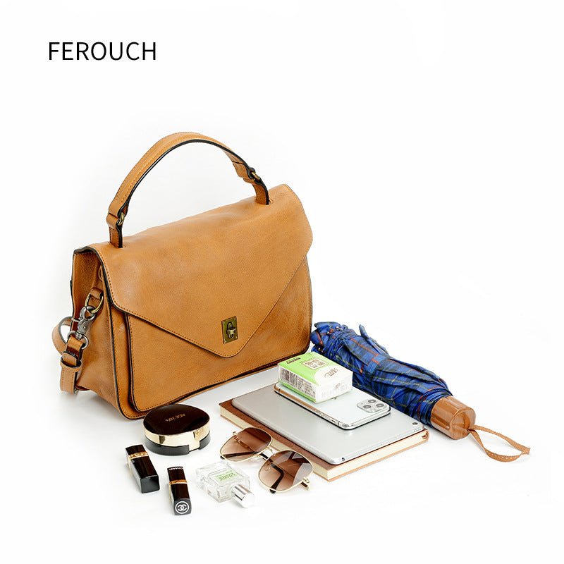 Women's First Layer Cowhide Vegetable Tanned Fashion Handbags