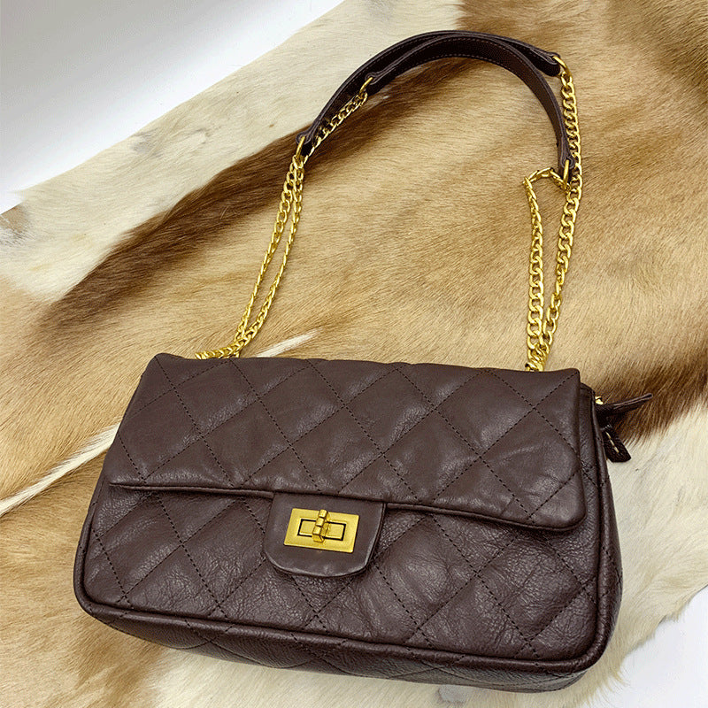 Women's Cowhide Diamond Pattern Fashionable Genuine Leather Classic Style Bags