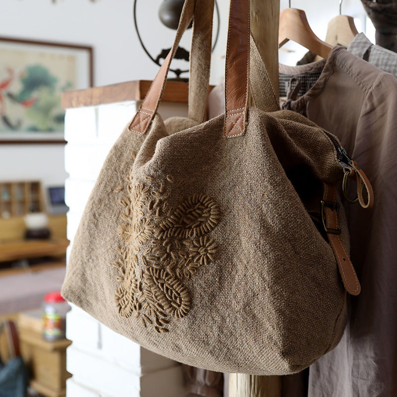 Artistic Retro Style Cotton Linen Embroidery Shoulder Bags