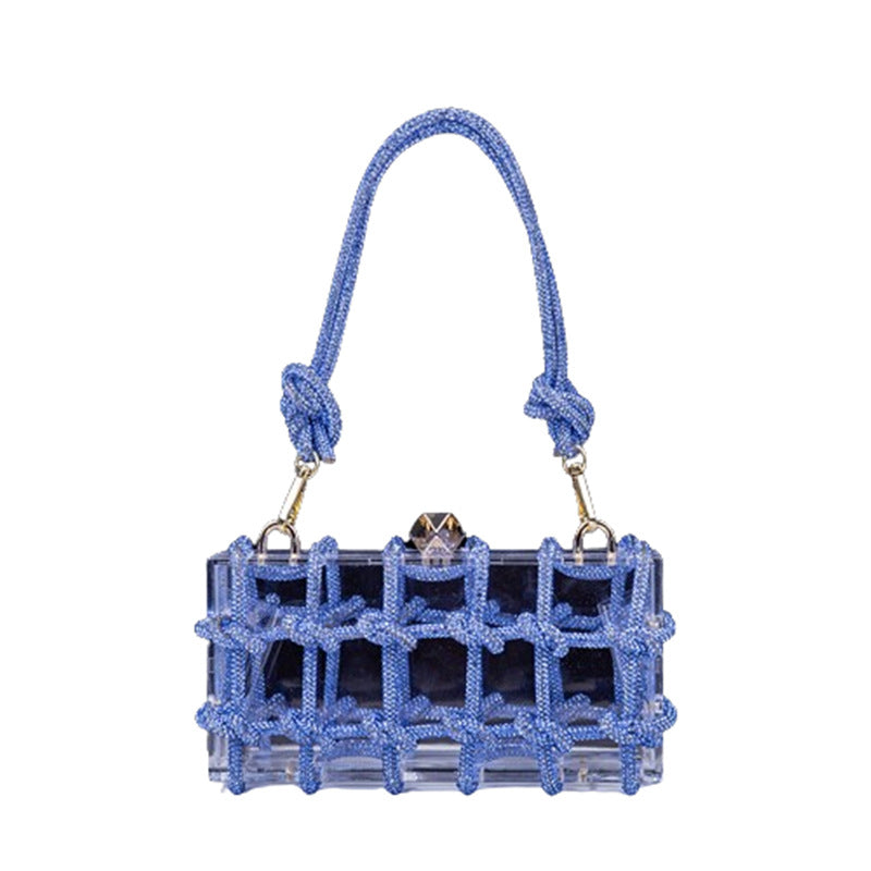 Women's Acrylic Box Hand-woven Diamond Rope Dinner Small Square Bags