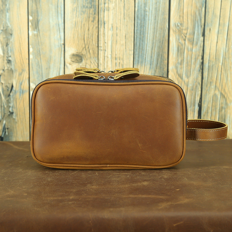 Men's Retro Crazy Horse Leather Clutch Wash Large Bags