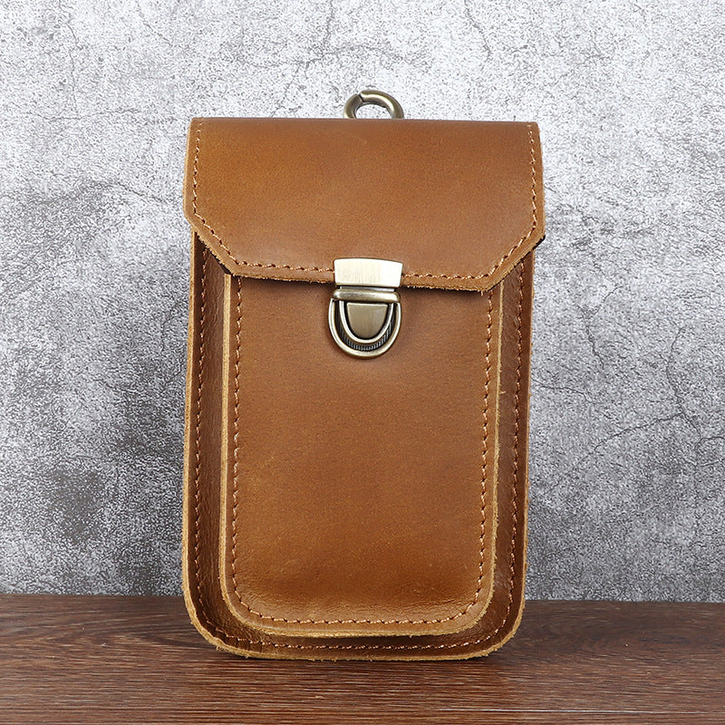 Men's Crazy Horse Leather Inch Mobile Vertical Bags