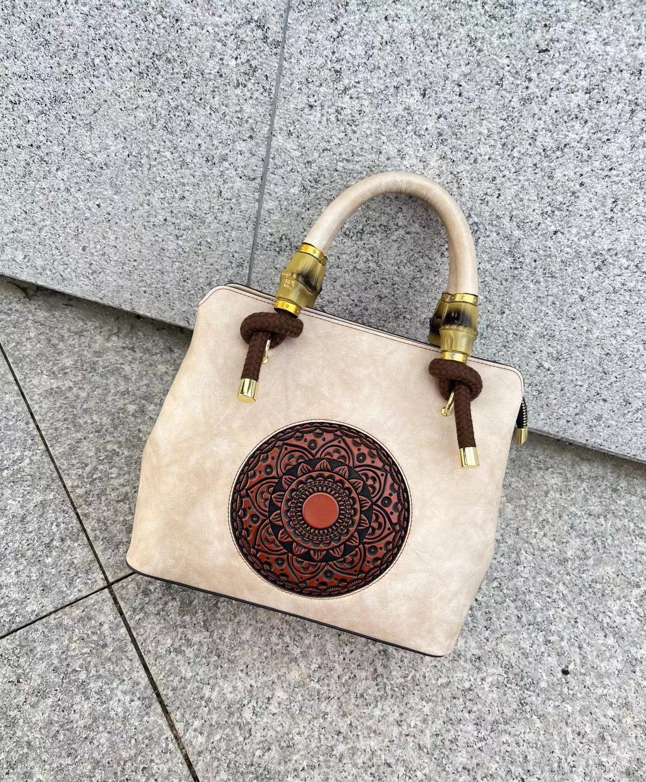 Autumn Retro Embossing Brushed Bamboo Large Crossbody Bags
