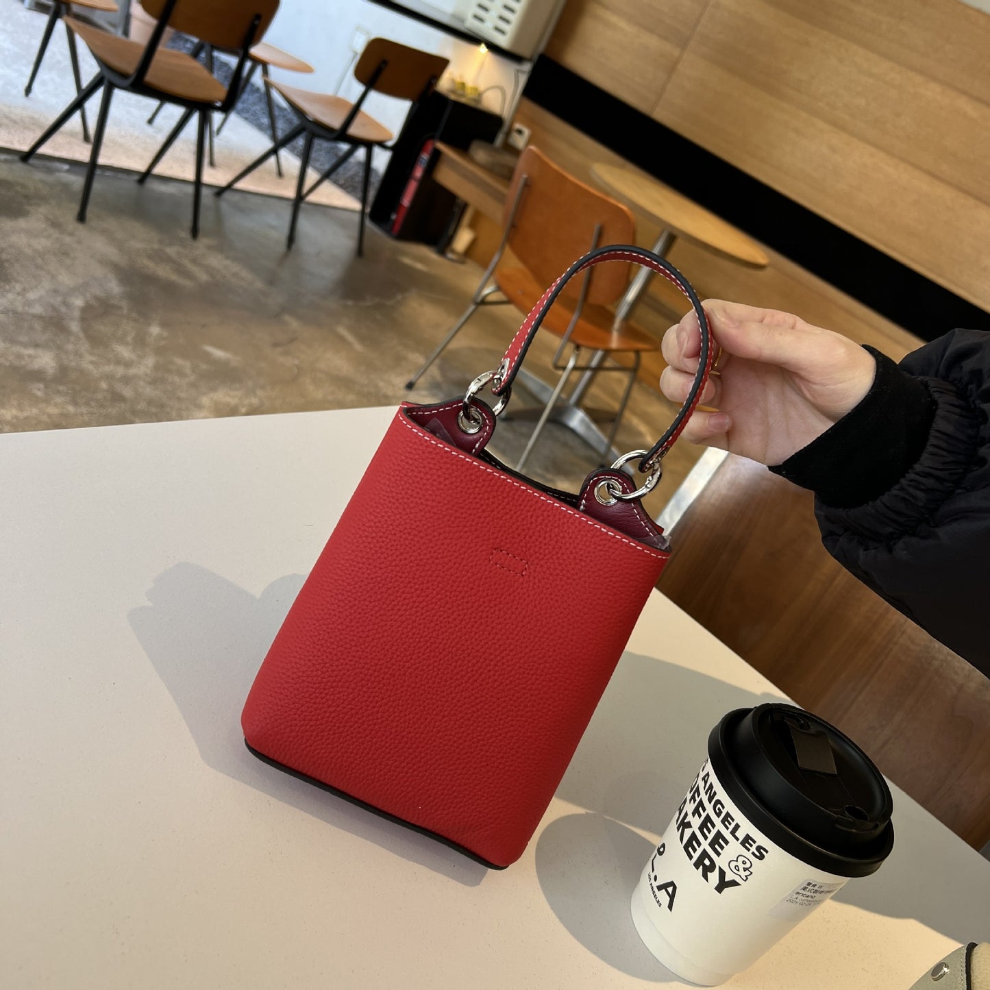 Women's Contrast Color Top Layer Leather Mini Phone Bags