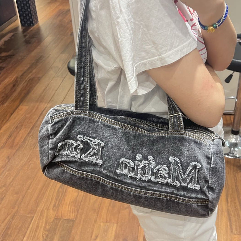 Women's Vintage Embroidery Denim On One Hand Tote Bags