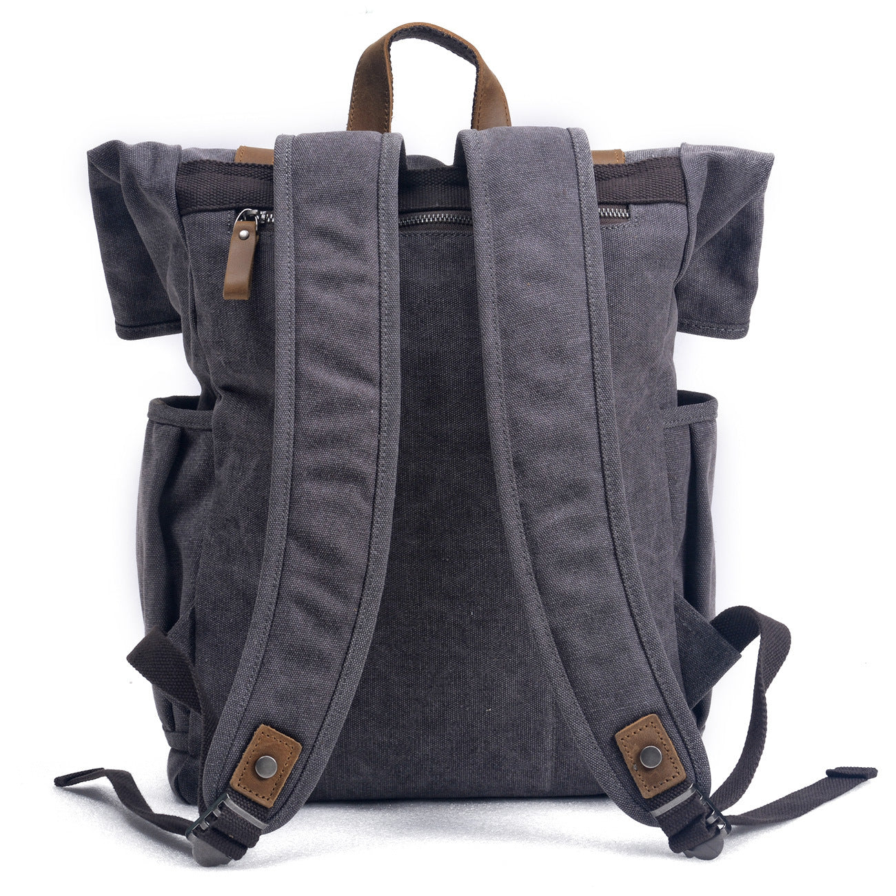 Men's Retro Canvas College Style With First Layer Cowhide Roll Backpacks