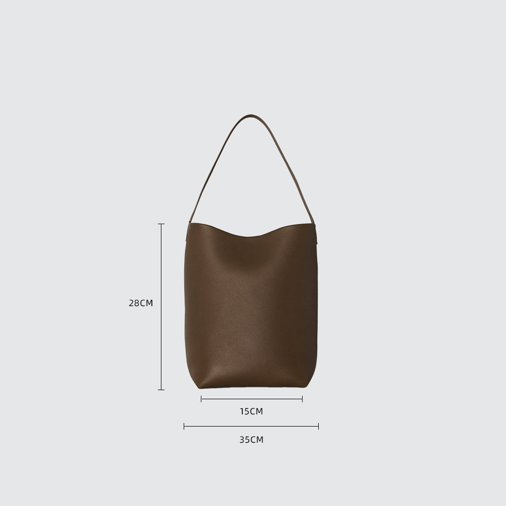 Cowhide Lychee Pattern Large Capacity Commuter Bucket Bags