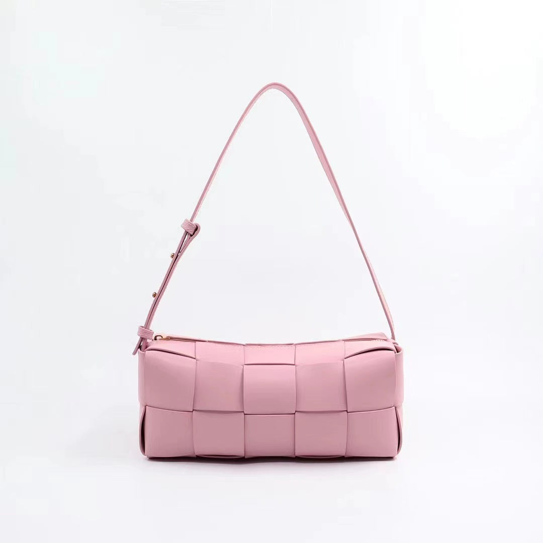 Women's Genuine Leather Woven Pink Versatile Underarm High-grade Hand Armpit Bags
