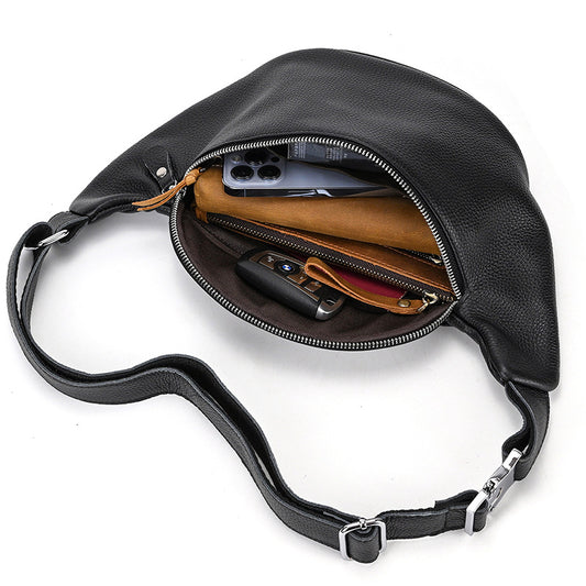 Women's & Men's & Leather Black Multifunctional First Layer Men's Chest Bags