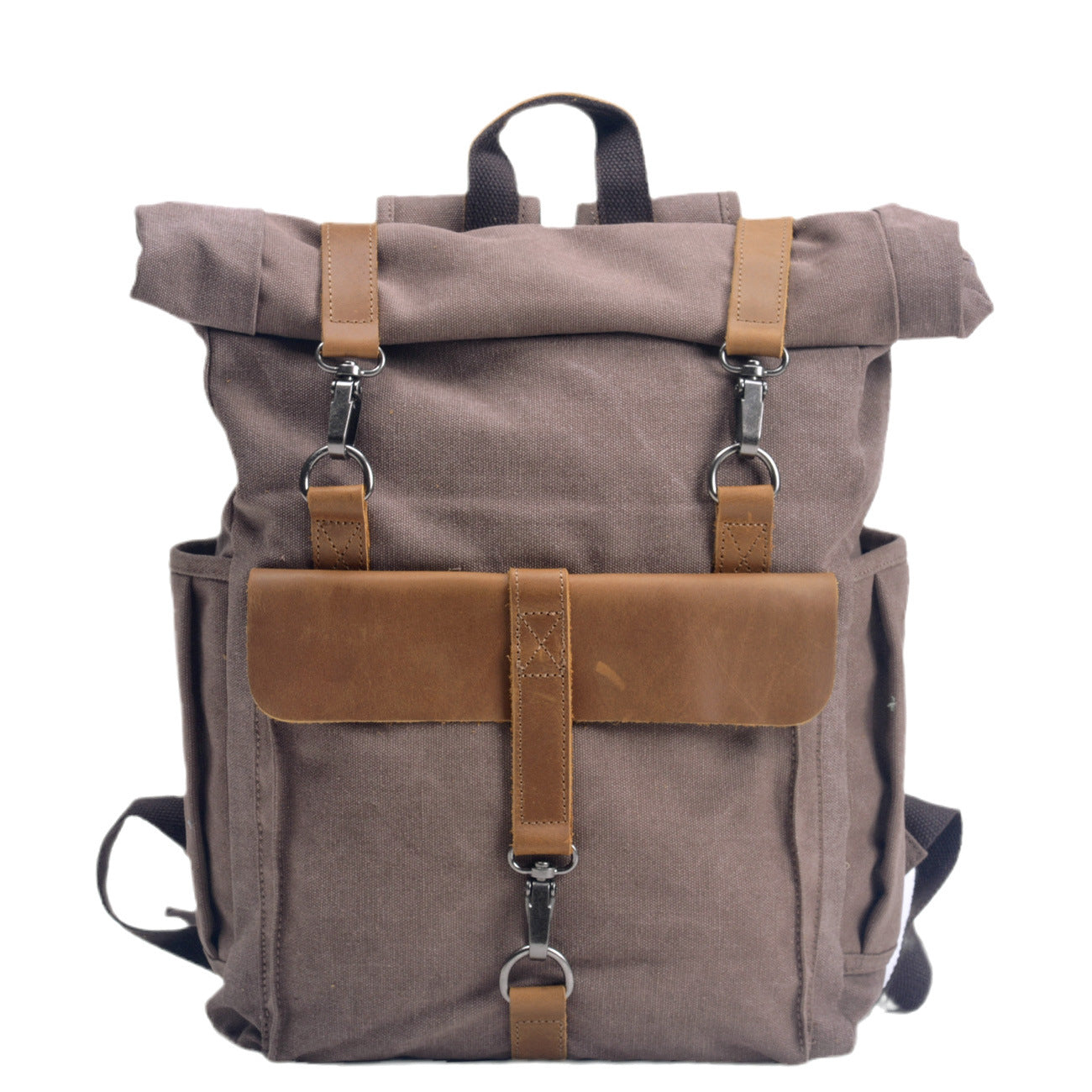 Men's Retro Canvas College Style With First Layer Cowhide Roll Backpacks
