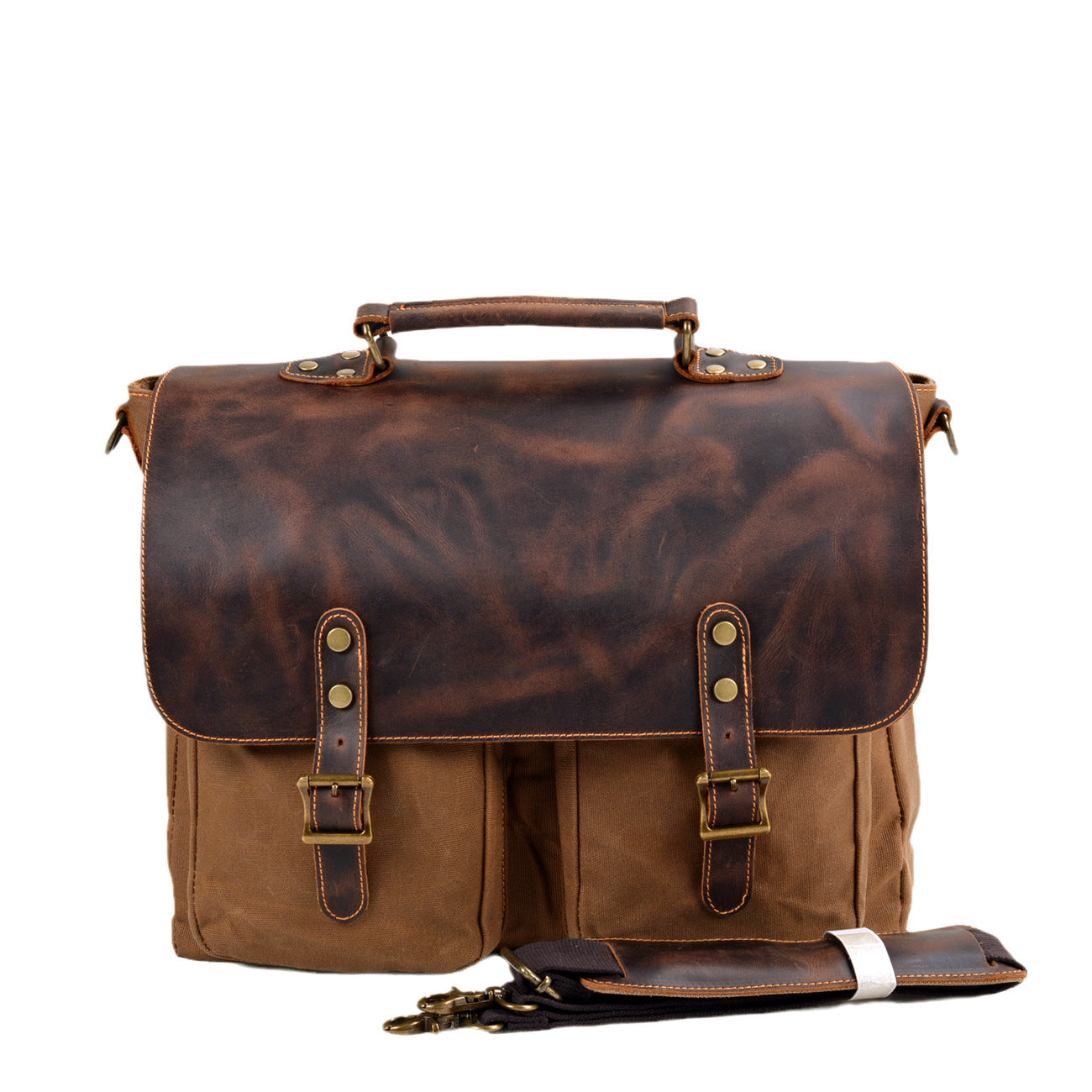 Men's Canvas Stitching Leather Retro Inch Business Men's Briefcases