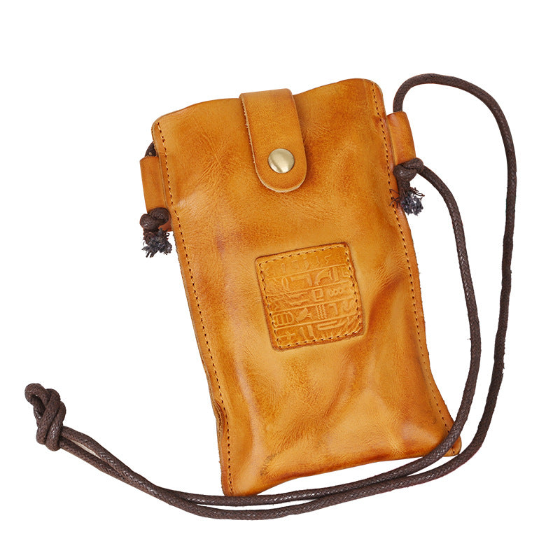 Women's Pleated Retro Leather Vegetable Tanning Mini Phone Bags
