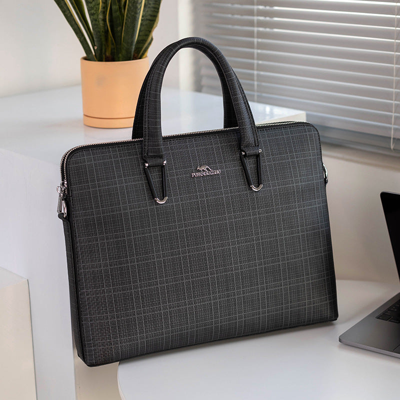 Men's Single Double Zipper Plaid Leisure Men's Handbags