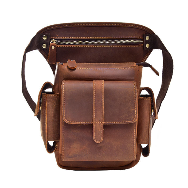 Men's Crazy Horse Leather Leggings Toe Cap Layer Men's Waist Packs
