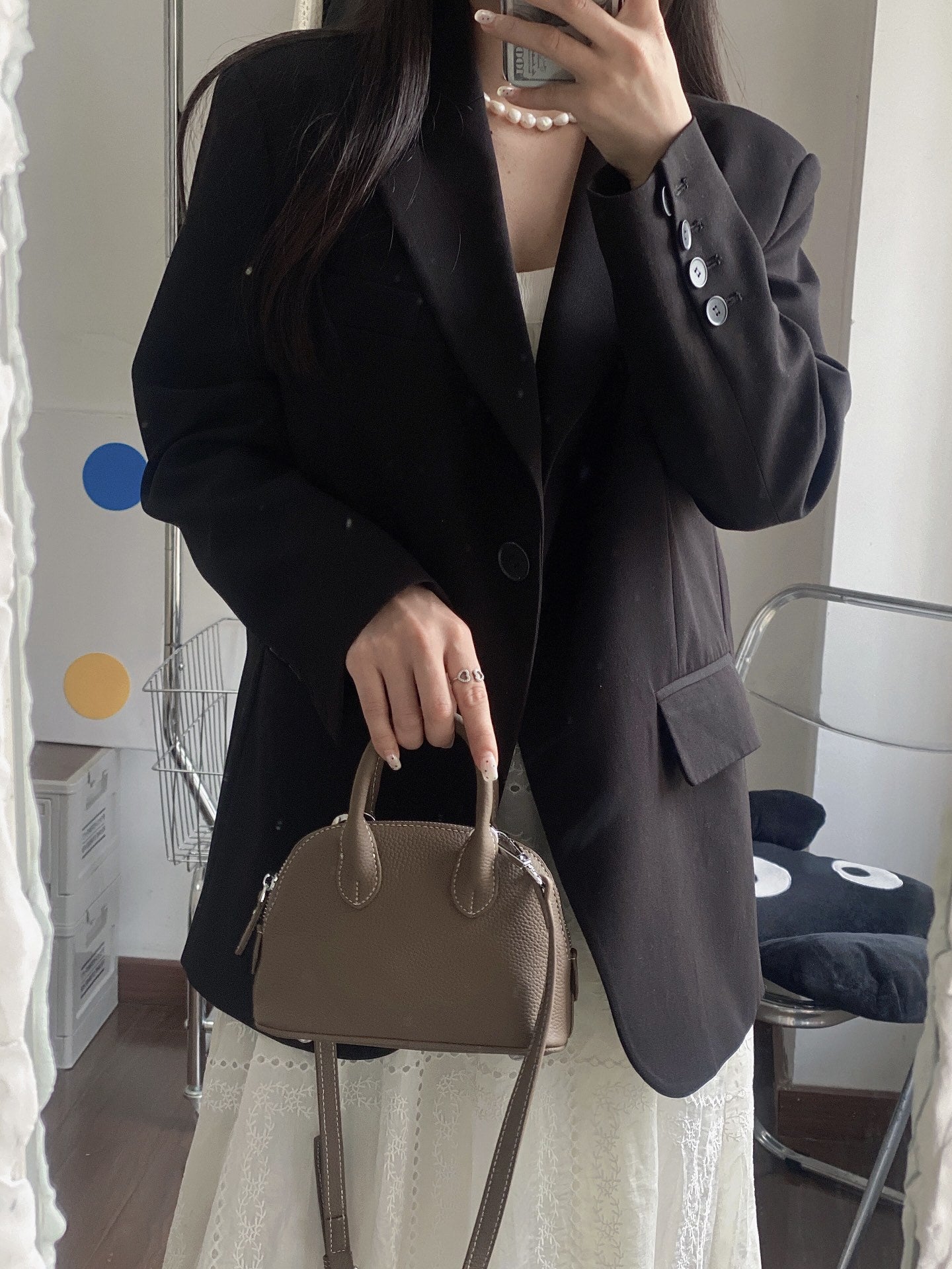 Women's Genuine Leather Shell Niche Simple Bowling Handbags
