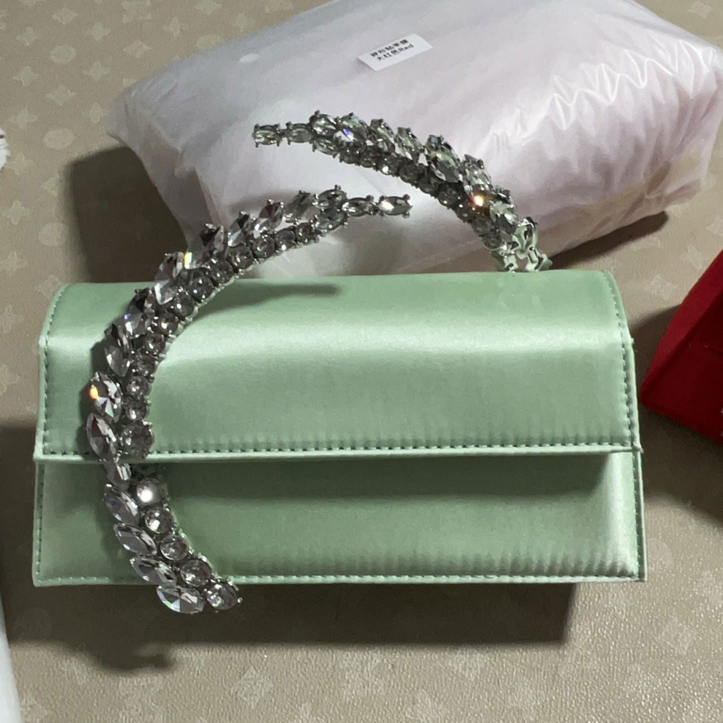 Women's Innovative Rhinestone Diamond Satin Dinner Small Square Bags
