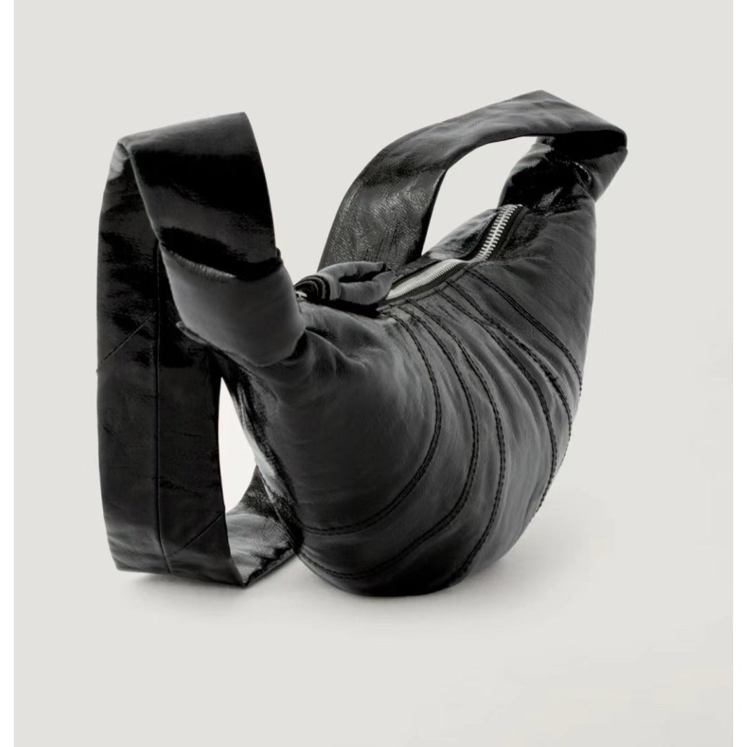 Croissant Design Tribute Texture Genuine Leather Crossbody Bags