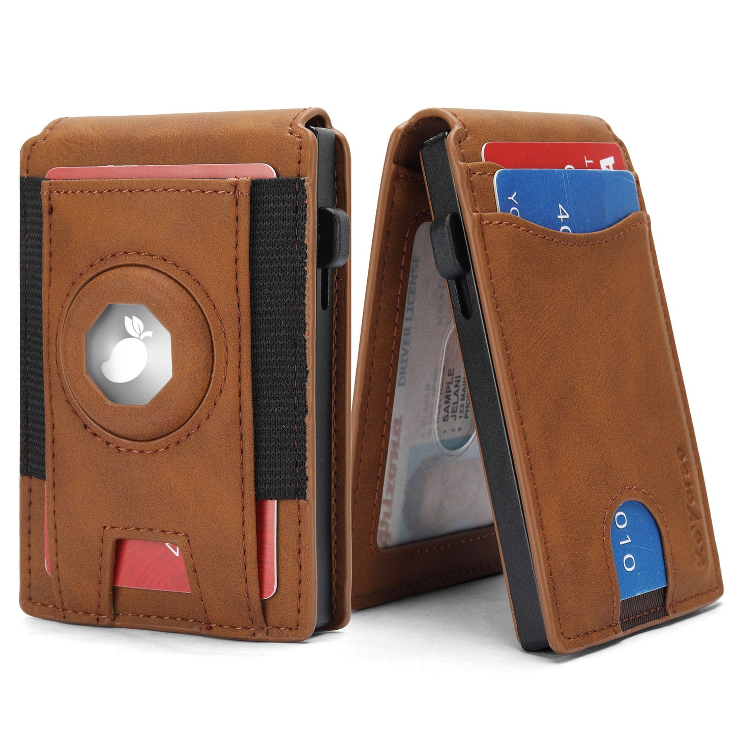Men's Fold Crazy Horse Leather Metal Cartridge Card Holder