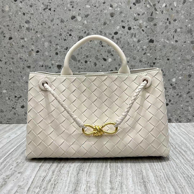 Women's Design Metal Cord Fastener Authentic Leather Weave Portable Bags
