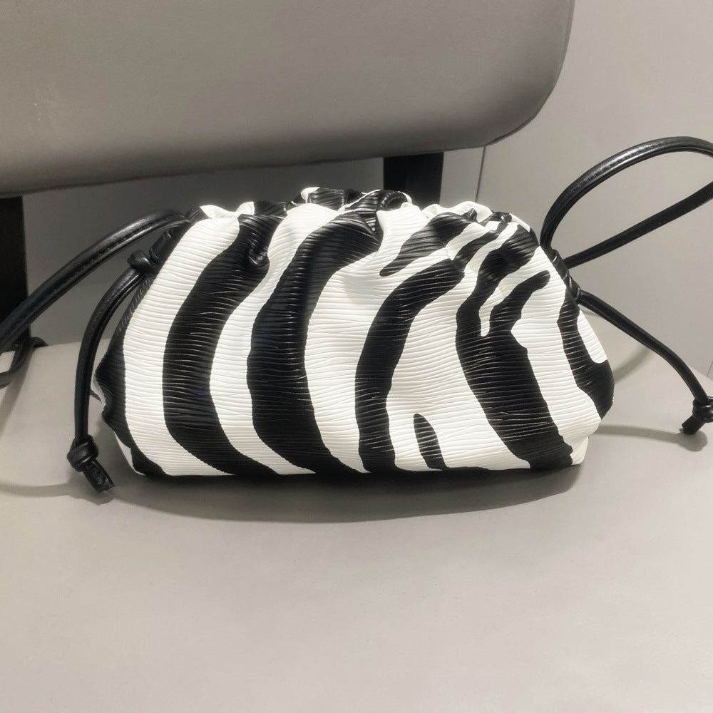 Women's Clip Pleated Cloud Zebra Pattern Hand Shoulder Bags