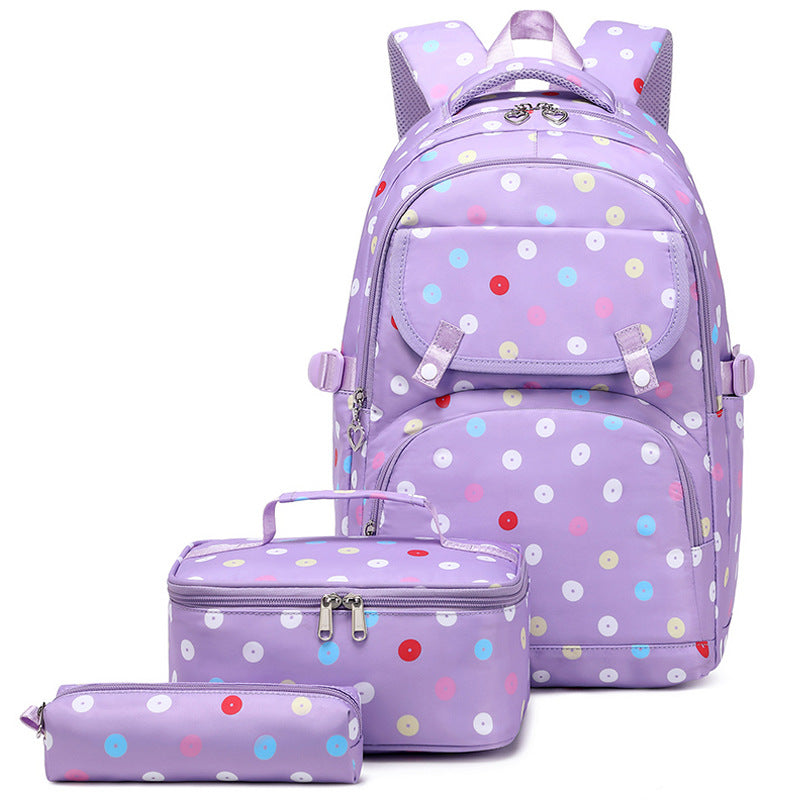Children's Dot Three-piece Large Capacity Good-looking Printed Elementary School Students' Schoolbags