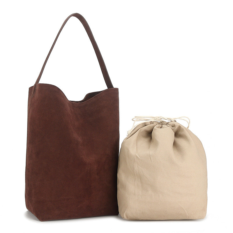 Soft Suede Cowhide Matte Leather Large Bucket Bags
