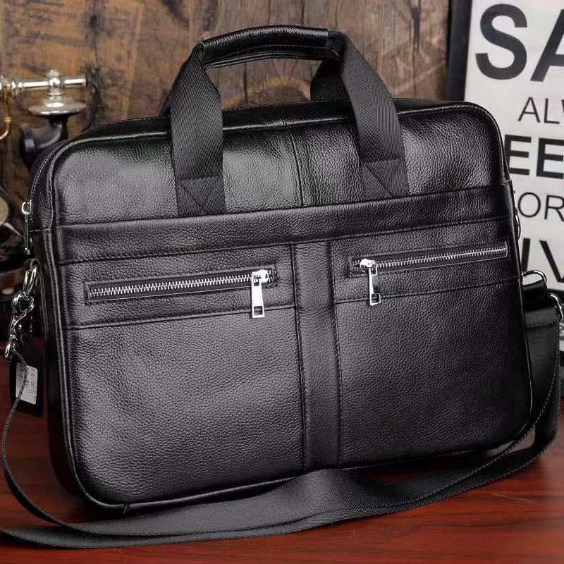 Men's Leather First Layer Cowhide Horizontal Computer Bags
