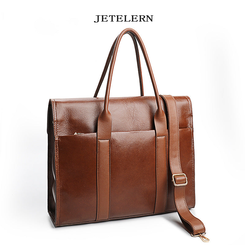 Women's & Men's & First Layer Oil Wax Cowhide Business Handbags