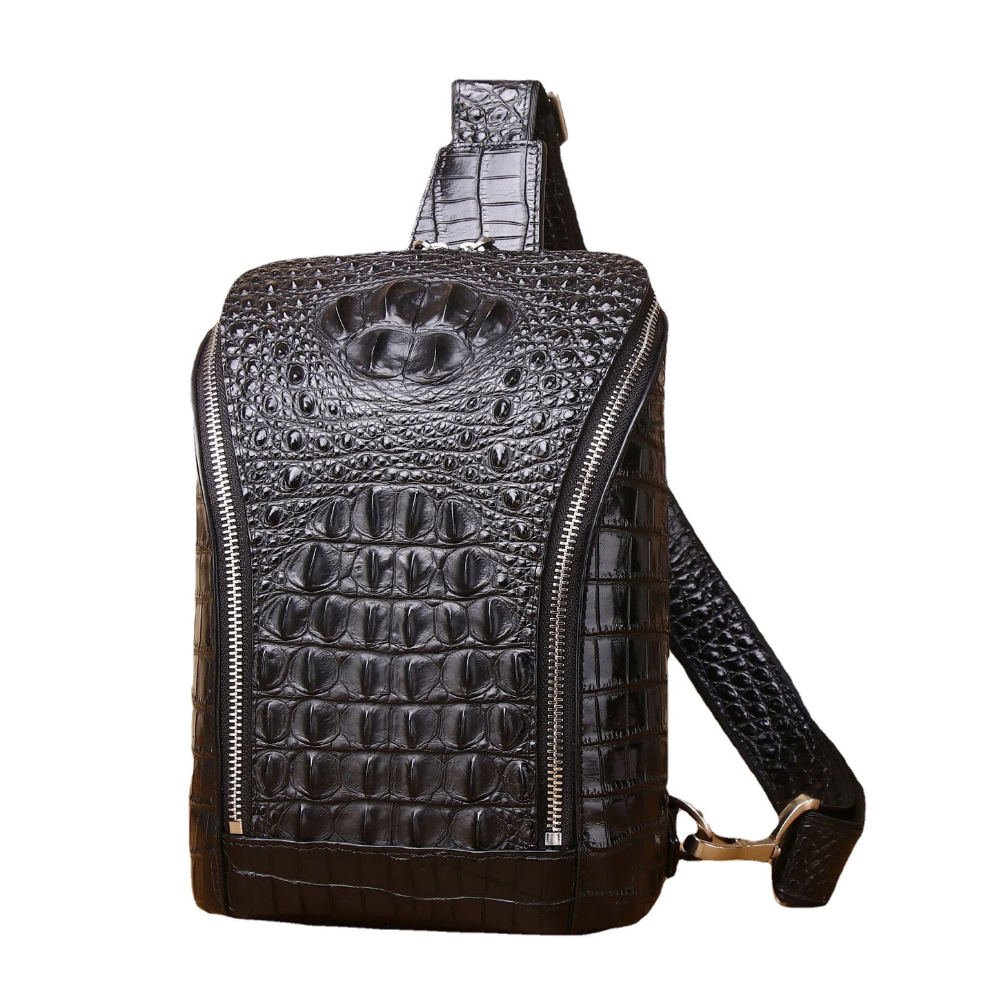 Men's Crocodile Leather Pattern Message Cowhide Large Men's Chest Bags
