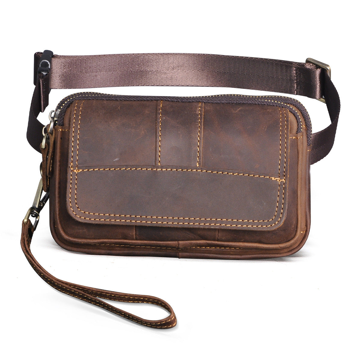 Men's Cowhide Crazy Horse Leather Trendy Cool Bags