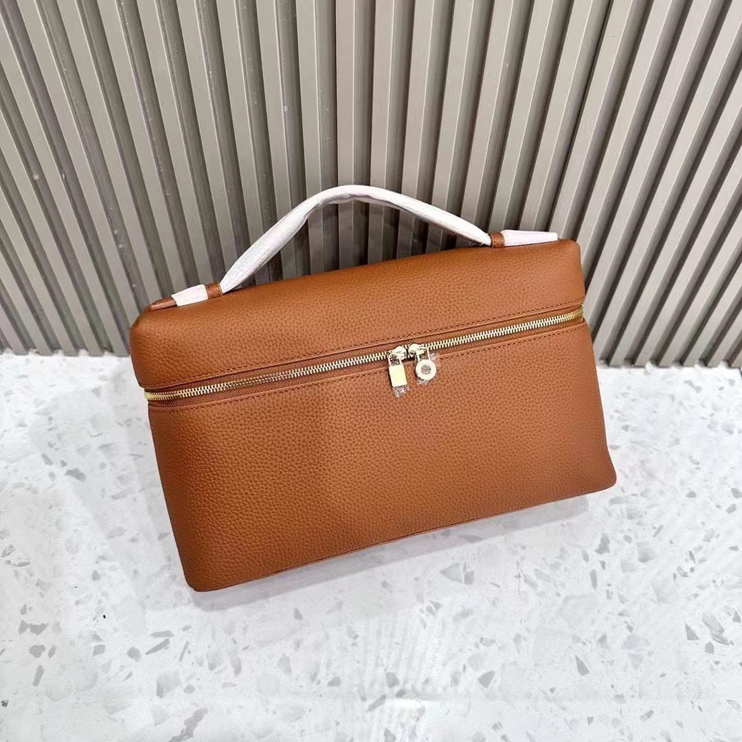 Women's Leather Lunch Box Lychee Pattern Cowhide Handbags