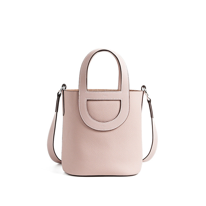 Basket Layer Cowhide Leather Cross Body Bucket Bags