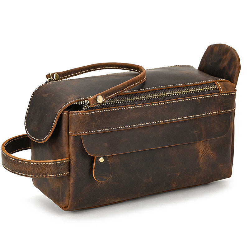 Women's & Men's & Real Leather Toiletry Retro Crazy Men's Handbags