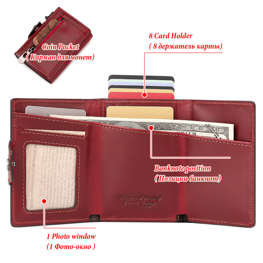 Crazy Horse Leather Pocket Automatic Delivery Card Holder