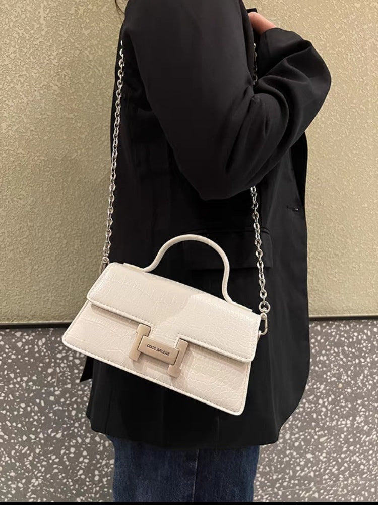 Women's Kelly Genuine Leather Stone Pattern Chain Crossbody Bags