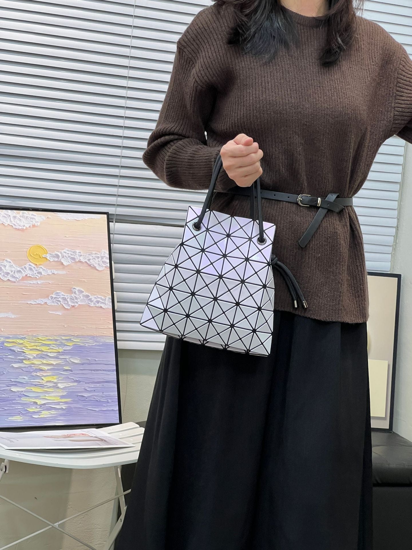 Women's Diamond Drawstring Bundle Life Piece Bucket Bags