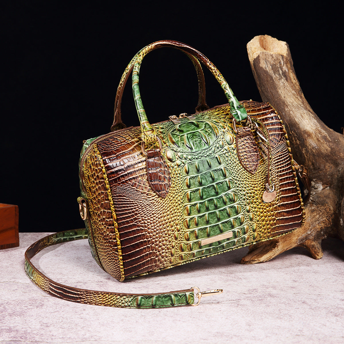 Women's Portable Underarm Vintage Brahmin Crocodile Pattern Handbags