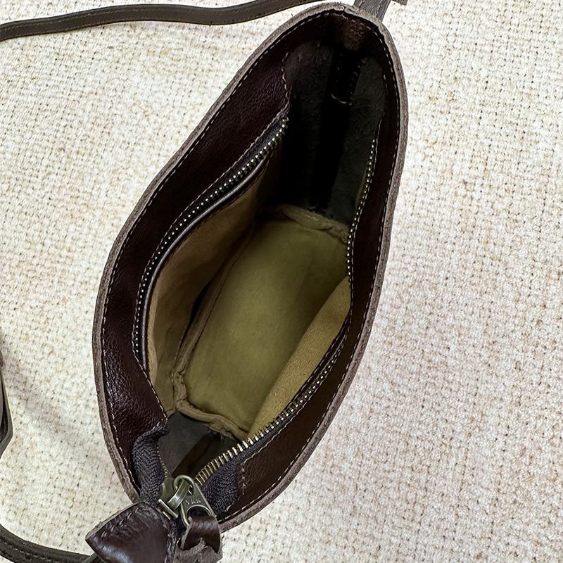 Women's Top Layer Vegetable Tanning Leather Retro Bucket Bags