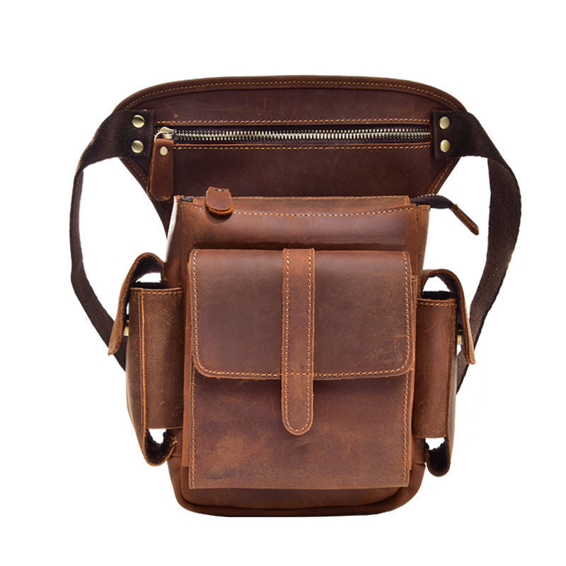 Men's Crazy Horse Leather Leggings Toe Cap Layer Men's Waist Packs